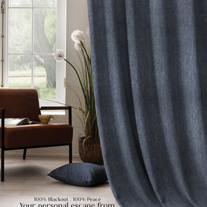 Arezzo Plain Blackout Curtains | Soft Heavy Fabric & Total Light Block | Denim Blue | Set of 2 | Fully Customizable