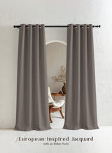 Teramo Jacquard Room Darkening Curtains | Crest Jacquard Weave | Peat Brown | Set of 2 | Fully Customizable