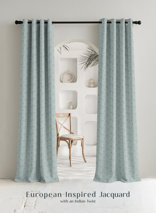 Eudora Jacquard Room Darkening Curtains | Pebble Jacquard Weave | Seafoam Green | Set of 2 | Fully Customizable