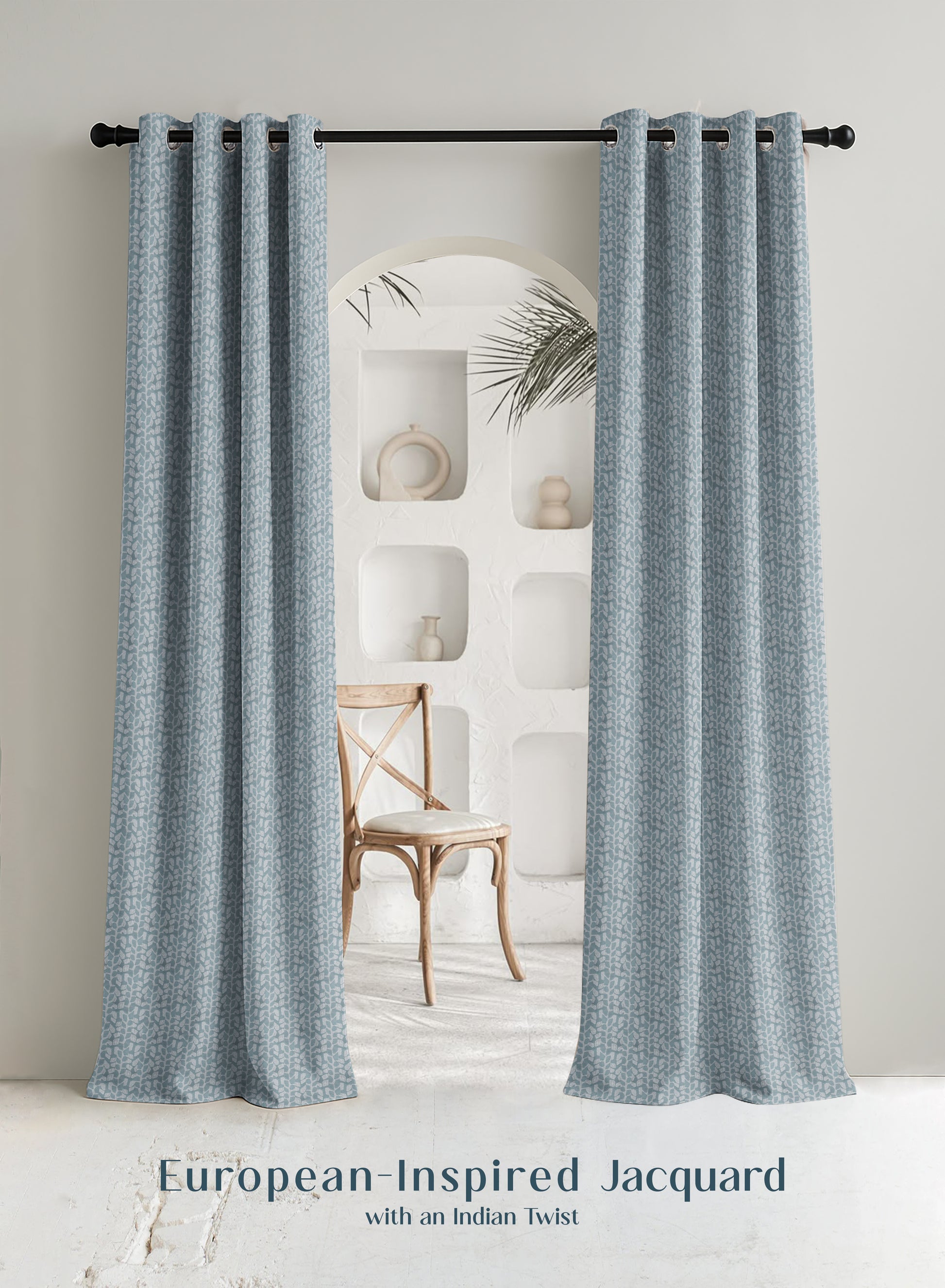 Eudora Jacquard Room Darkening Curtains | Pebble Jacquard Weave | Twilight Aqua | Set of 2 | Fully Customizable