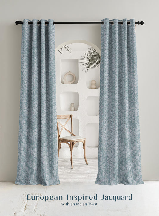 Eudora Jacquard Room Darkening Curtains | Pebble Jacquard Weave | Twilight Aqua | Set of 2 | Fully Customizable