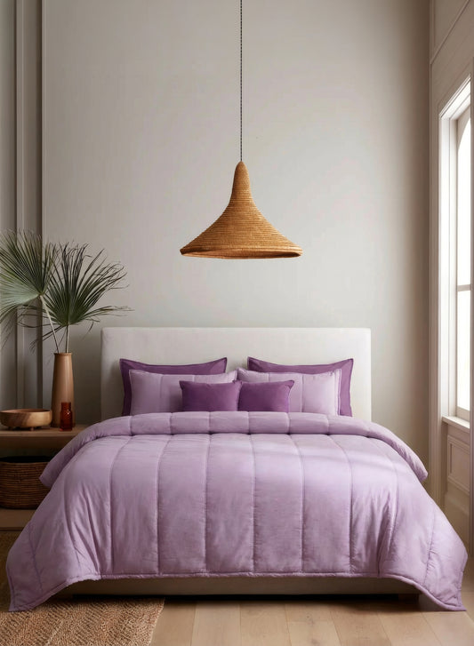 Home Crayons Cocoon 8-Piece AC Bedding Set | Coordinated Comforter, Fitted Sheet & Covers in One Set | Lilac Daisy