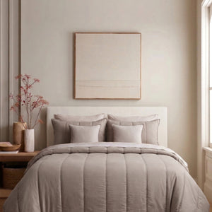 Home Crayons Cocoon 8-Piece AC Bedding Set | Coordinated Comforter, Fitted Sheet & Covers in One Set | Earthy Beige