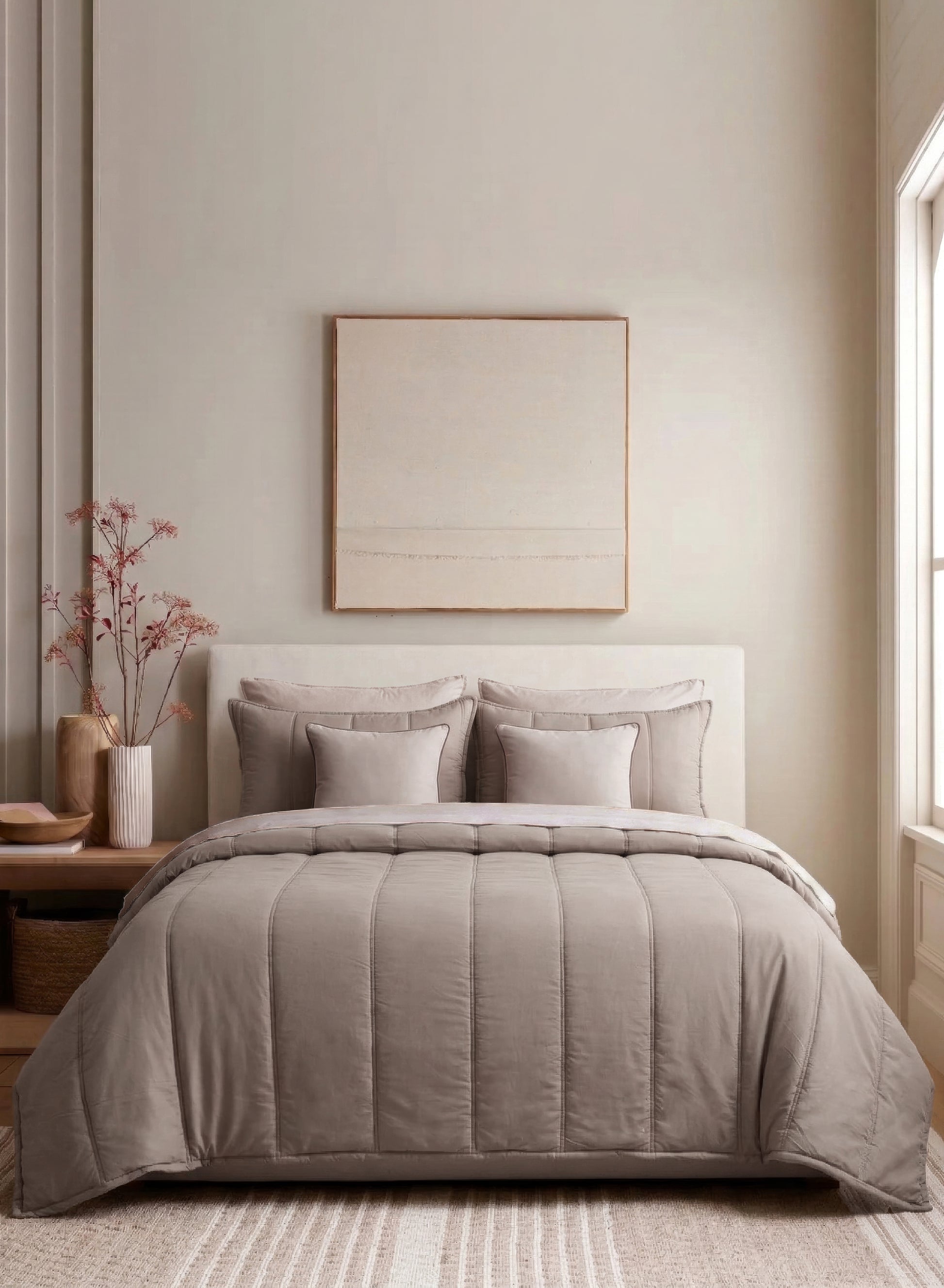 Home Crayons Cocoon 8-Piece AC Bedding Set | Coordinated Comforter, Fitted Sheet & Covers in One Set | Earthy Beige