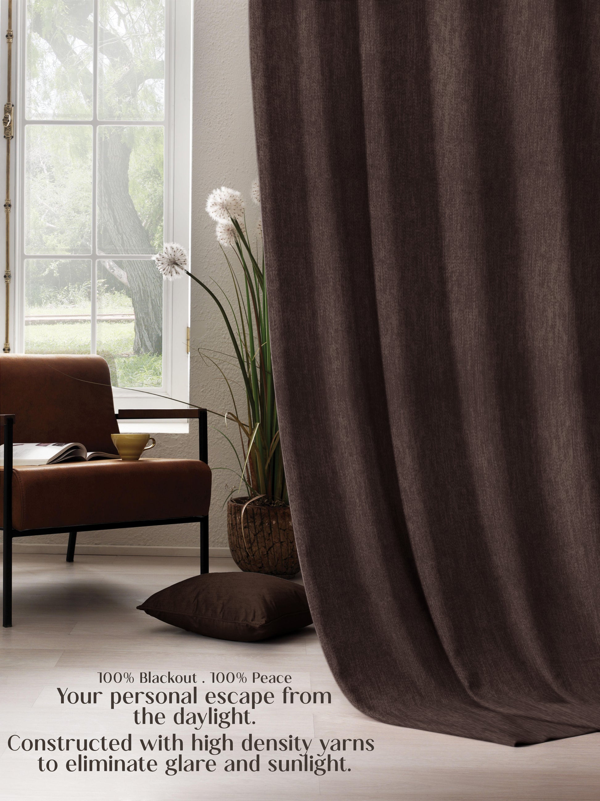 Arezzo Plain Blackout Curtains | Soft Heavy Fabric & Total Light Block | Crater Brown | Set of 2 | Fully Customizable