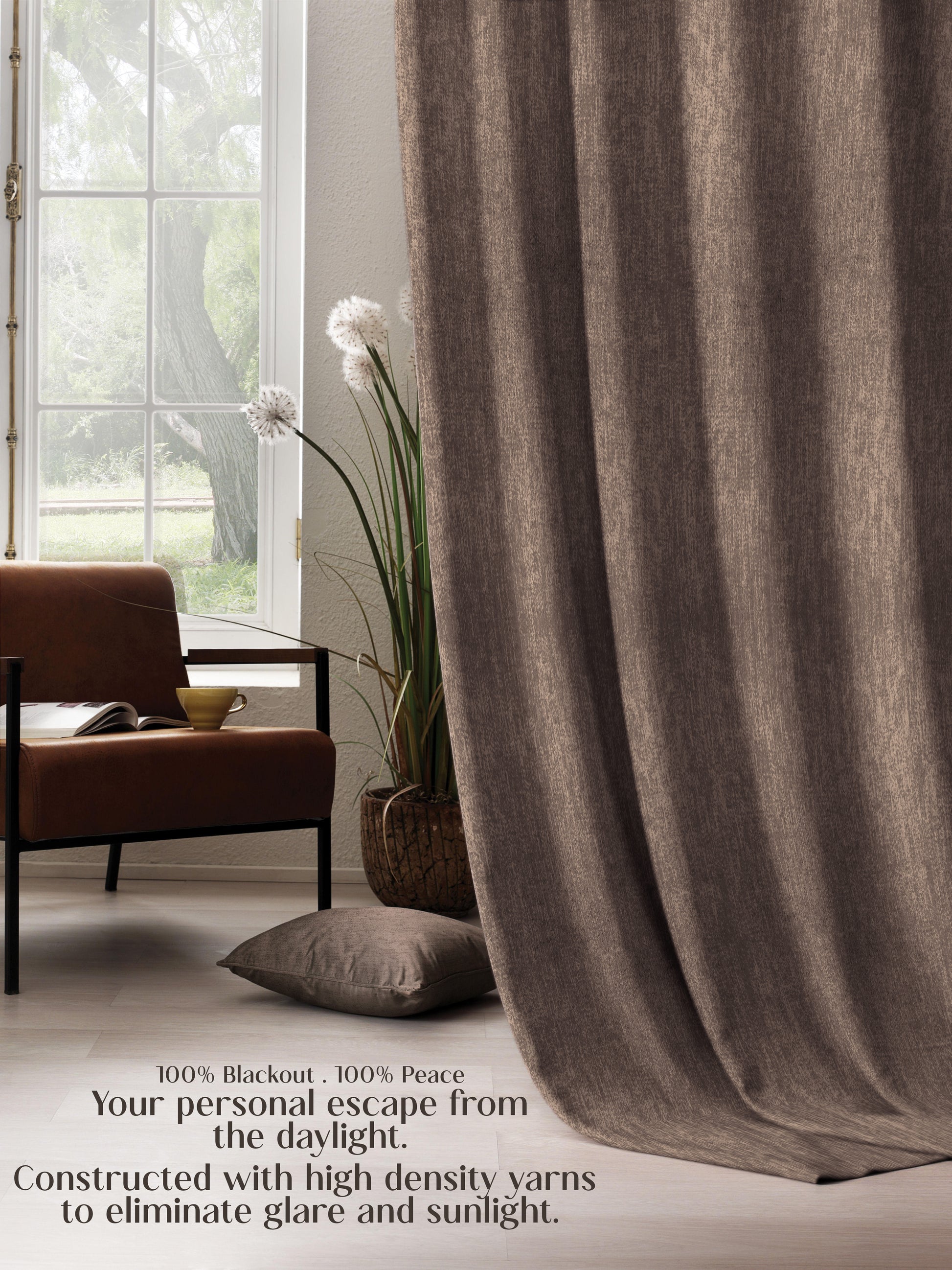Arezzo Plain Blackout Curtains | Soft Heavy Fabric & Total Light Block | Light Almond | Set of 2 | Fully Customizable