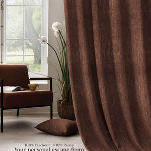 Arezzo Plain Blackout Curtains | Soft Heavy Fabric & Total Light Block | Woody Brown | Set of 2 | Fully Customizable
