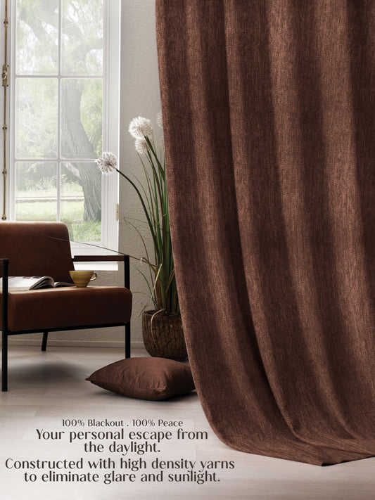 Arezzo Plain Blackout Curtains | Soft Heavy Fabric & Total Light Block | Woody Brown | Set of 2 | Fully Customizable
