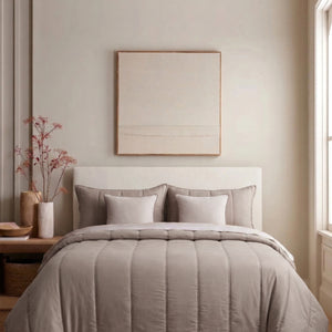 Home Crayons Cocoon AC Comforter Set | 5-Piece Designer Bed Set for Modern Homes | Earthy Beige