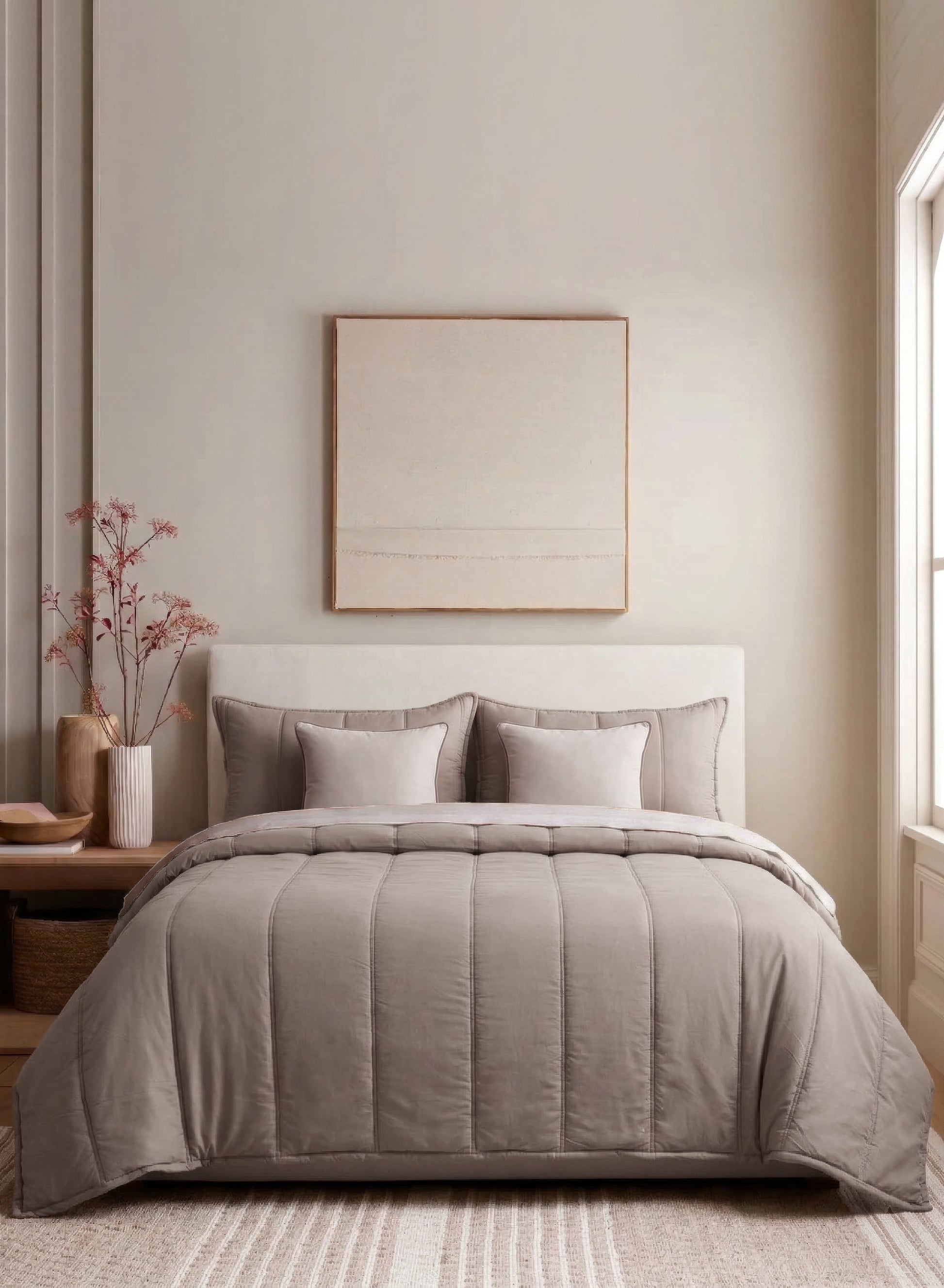 Home Crayons Cocoon AC Comforter Set | 5-Piece Designer Bed Set for Modern Homes | Earthy Beige