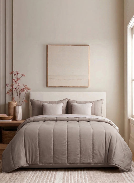 Home Crayons Cocoon AC Comforter Set | 5-Piece Designer Bed Set for Modern Homes | Earthy Beige