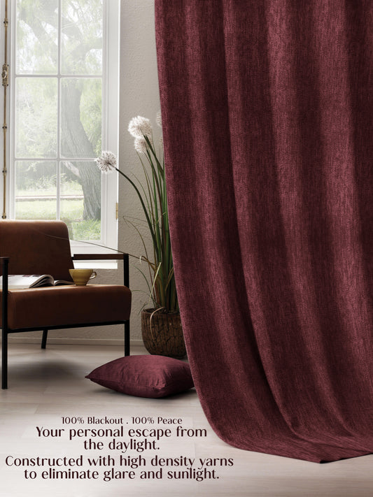 Arezzo Plain Blackout Curtains | Soft Heavy Fabric & Total Light Block | Maroon | Set of 2 | Fully Customizable
