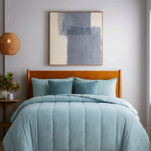 Home Crayons Cocoon AC Comforter Set | 5-Piece Designer Bed Set for Modern Homes | Blue Meadow