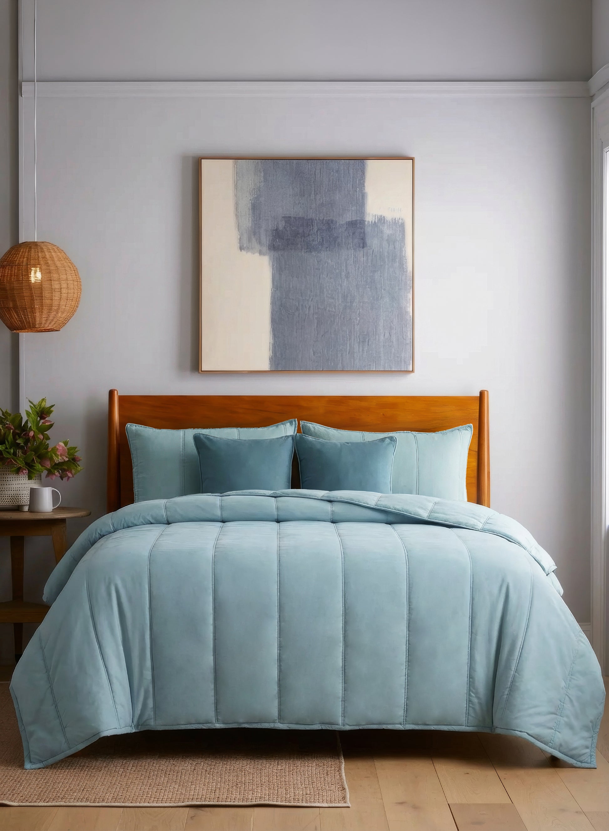 Home Crayons Cocoon AC Comforter Set | 5-Piece Designer Bed Set for Modern Homes | Blue Meadow