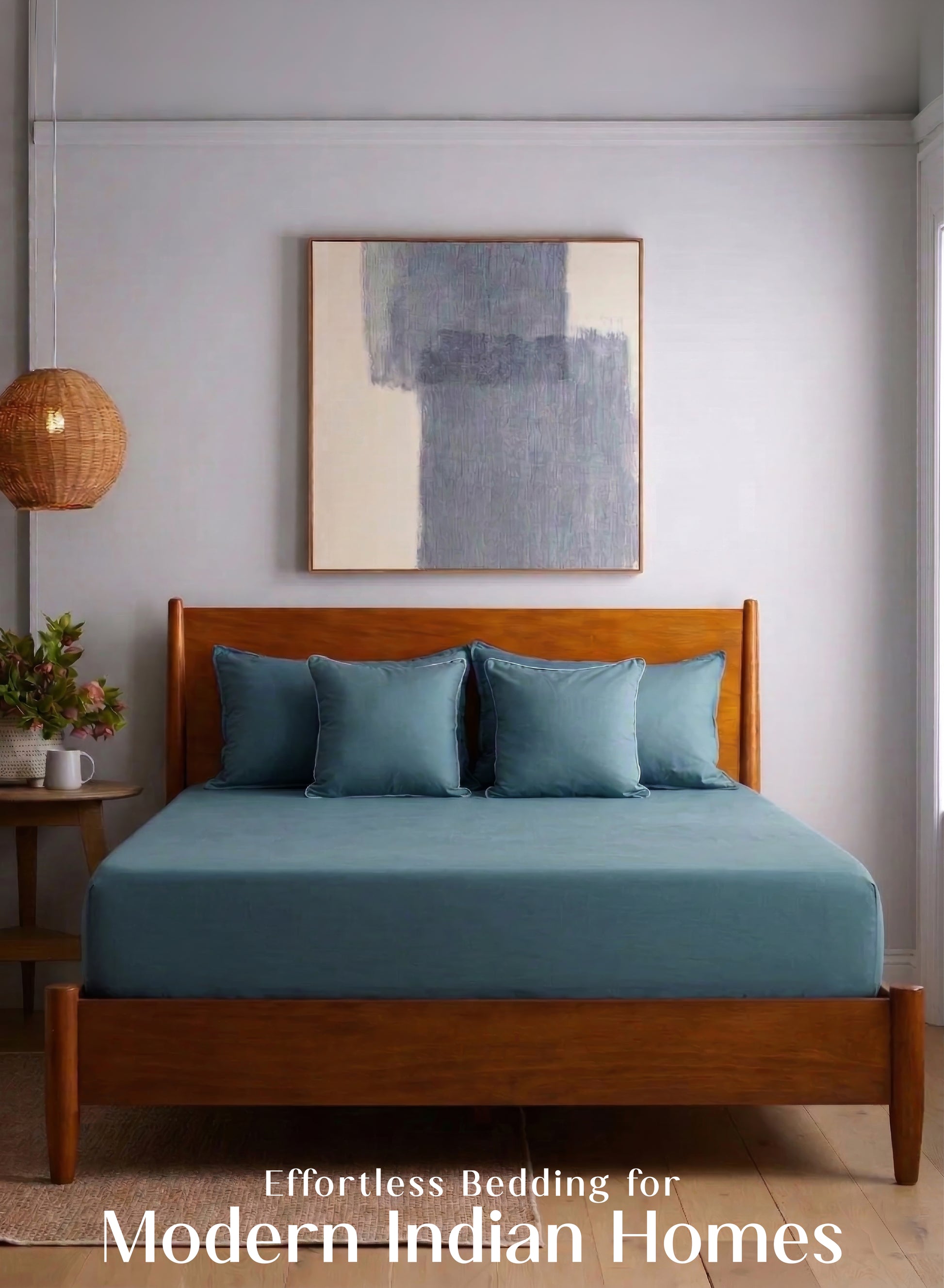 Home Crayons LuxeFit™ Fitted Bedsheet Set | Perfect Fit for Queen & King Mattresses | Tropical Teal