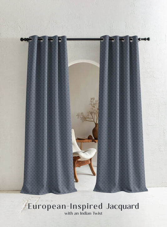 Teramo Jacquard Blackout Curtains | Crest Jacquard Weave & Total Light Block | Abstract Gray | Set of 2 | Fully Customizable