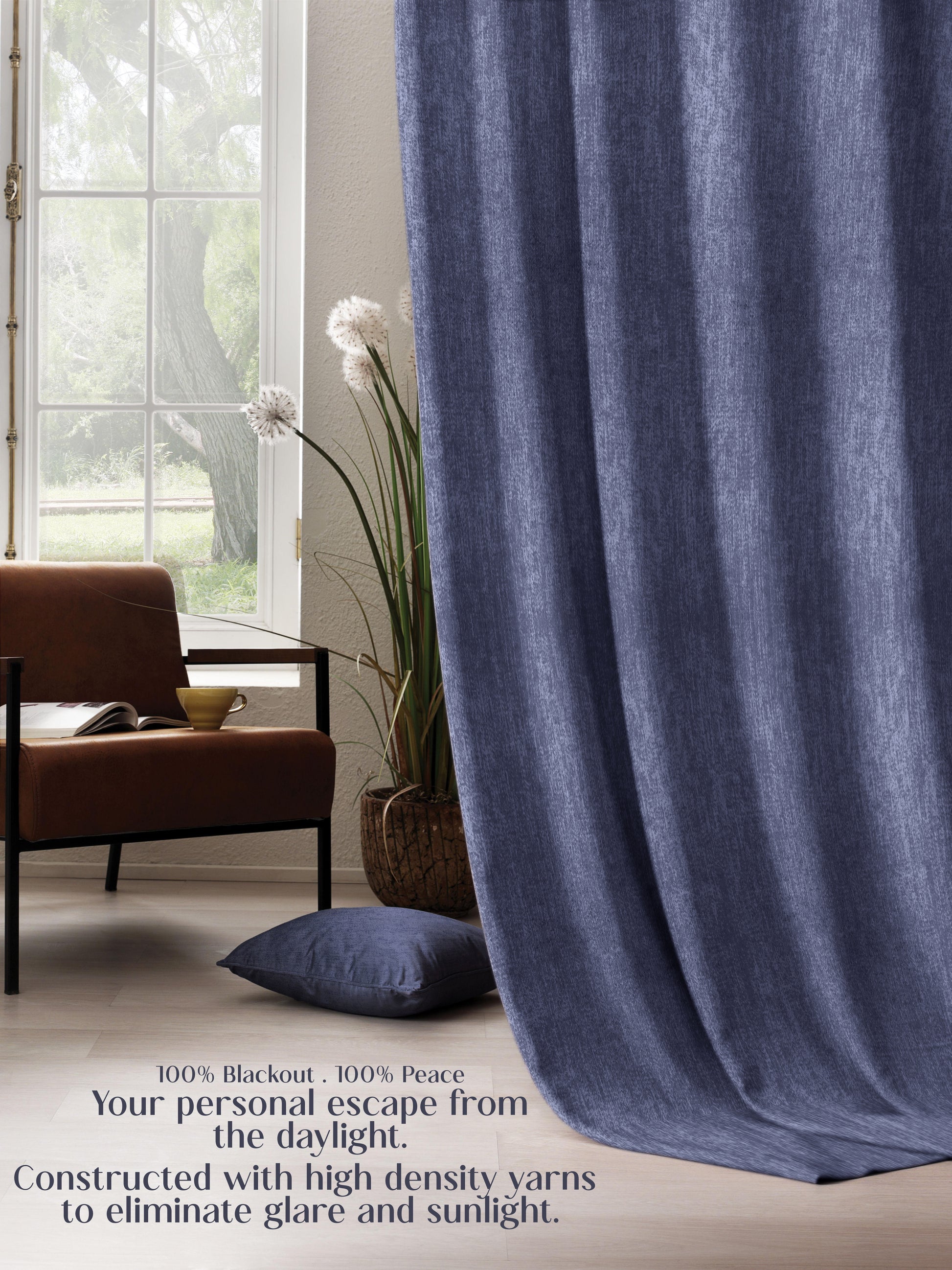 Arezzo Plain Blackout Curtains | Soft Heavy Fabric & Total Light Block | Comet Blue | Set of 2 | Fully Customizable