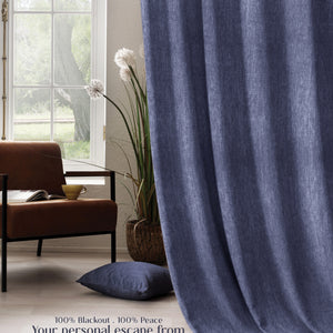 Arezzo Plain Blackout Curtains | Soft Heavy Fabric & Total Light Block | Comet Blue | Set of 2 | Fully Customizable