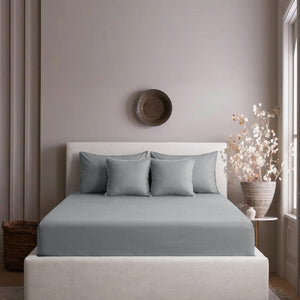 Home Crayons LuxeFit™ Fitted Bedsheet Set | Perfect Fit for Queen & King Mattresses | Quill Gray