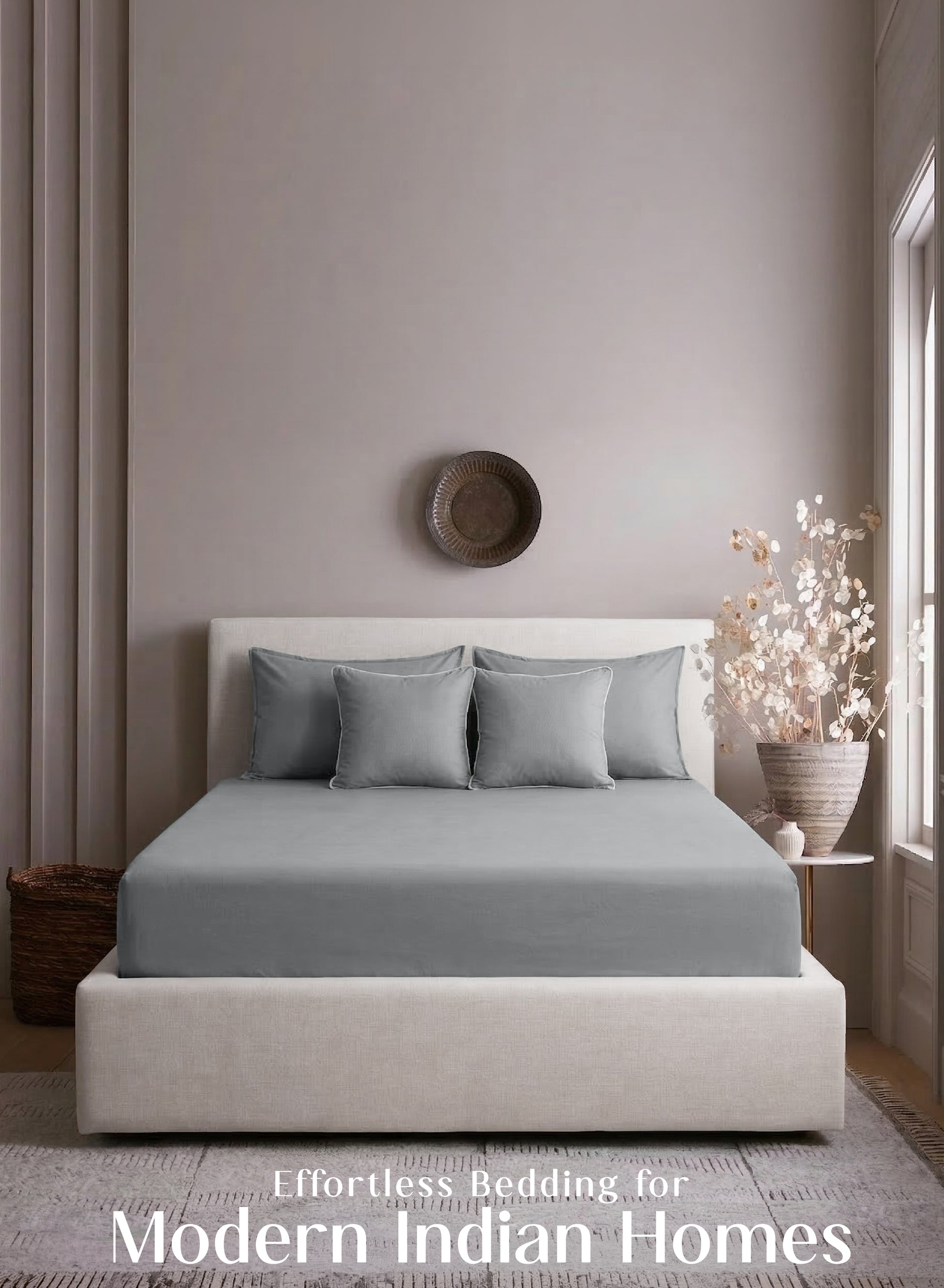 Home Crayons LuxeFit™ Fitted Bedsheet Set | Perfect Fit for Queen & King Mattresses | Quill Gray