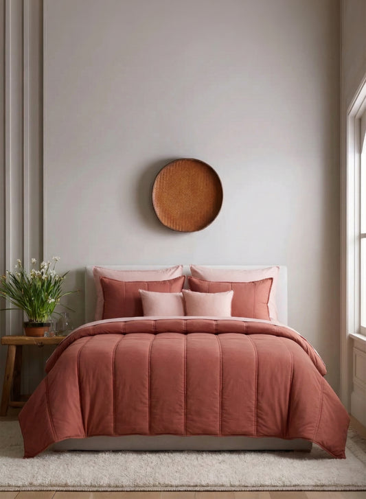 Home Crayons Cocoon 8-Piece AC Bedding Set | Coordinated Comforter, Fitted Sheet & Covers in One Set | Terracotta