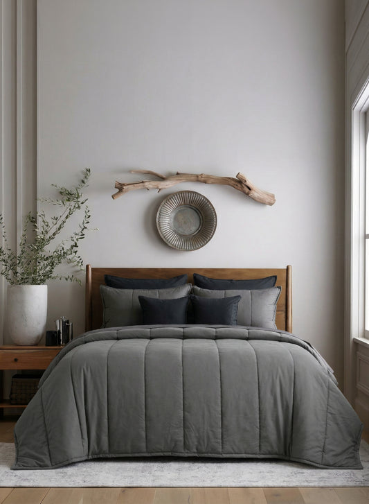 Home Crayons Cocoon 8-Piece AC Bedding Set | Coordinated Comforter, Fitted Sheet & Covers in One Set | Moonstone Gray