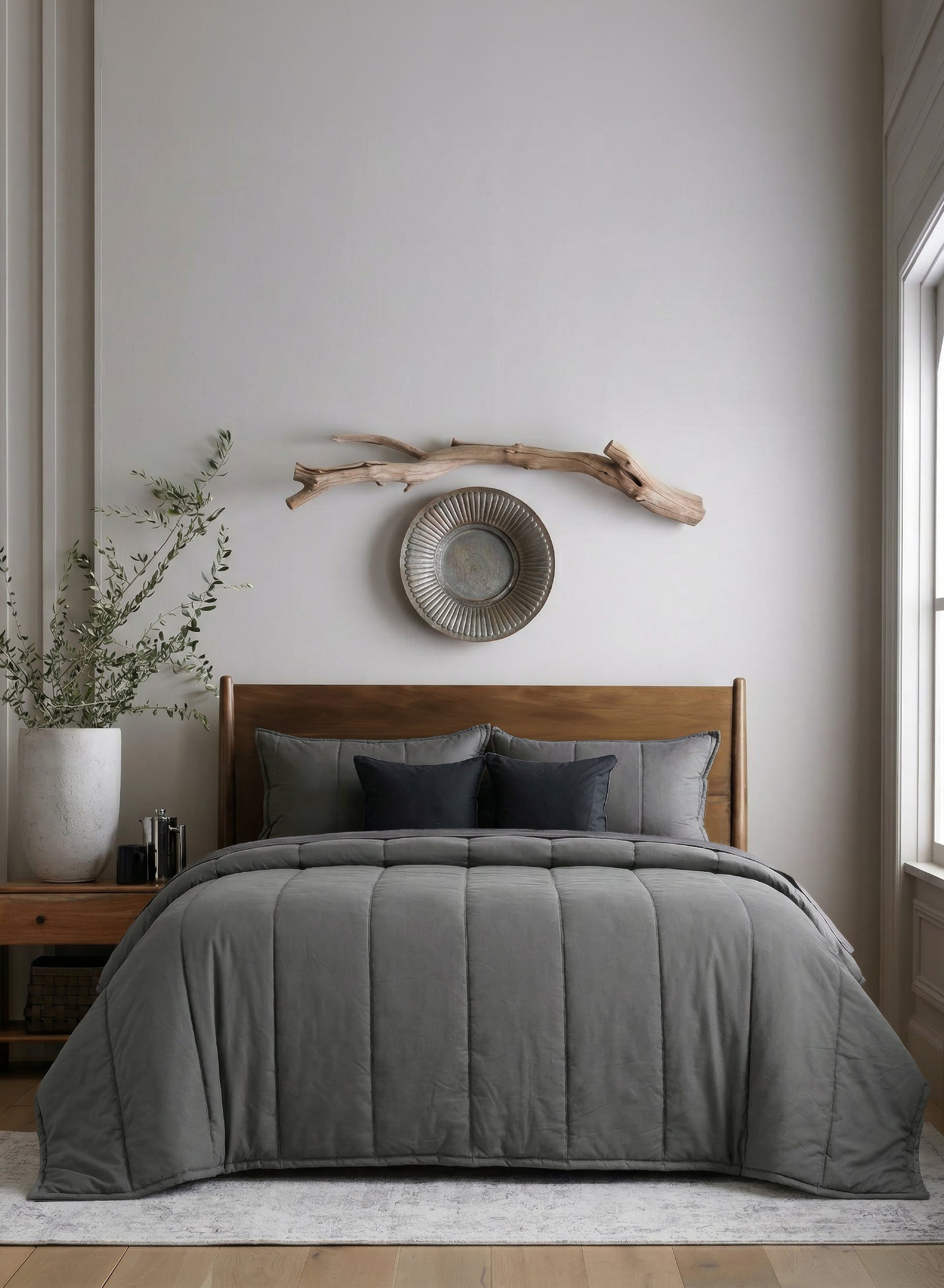 Home Crayons Cocoon AC Comforter Set | 5-Piece Designer Bed Set for Modern Homes | Moonstone Gray