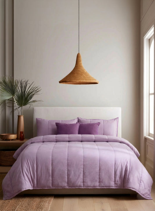 Home Crayons Cocoon AC Comforter Set | 5-Piece Designer Bed Set for Modern Homes | Lilac Daisy