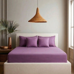 Home Crayons LuxeFit™ Fitted Bedsheet Set | Perfect Fit for Queen & King Mattresses | Matte Plum