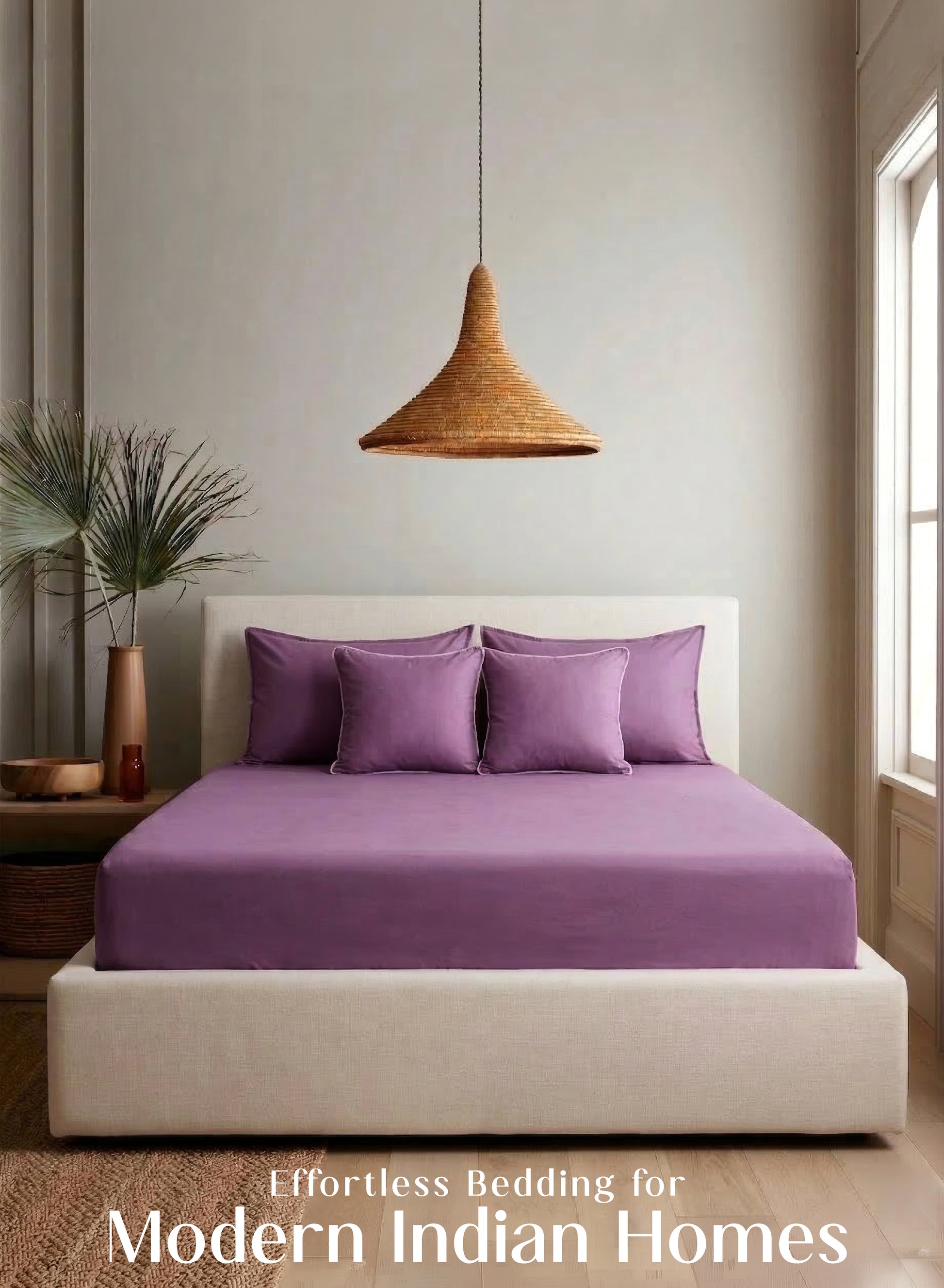 Home Crayons LuxeFit™ Fitted Bedsheet Set | Perfect Fit for Queen & King Mattresses | Matte Plum