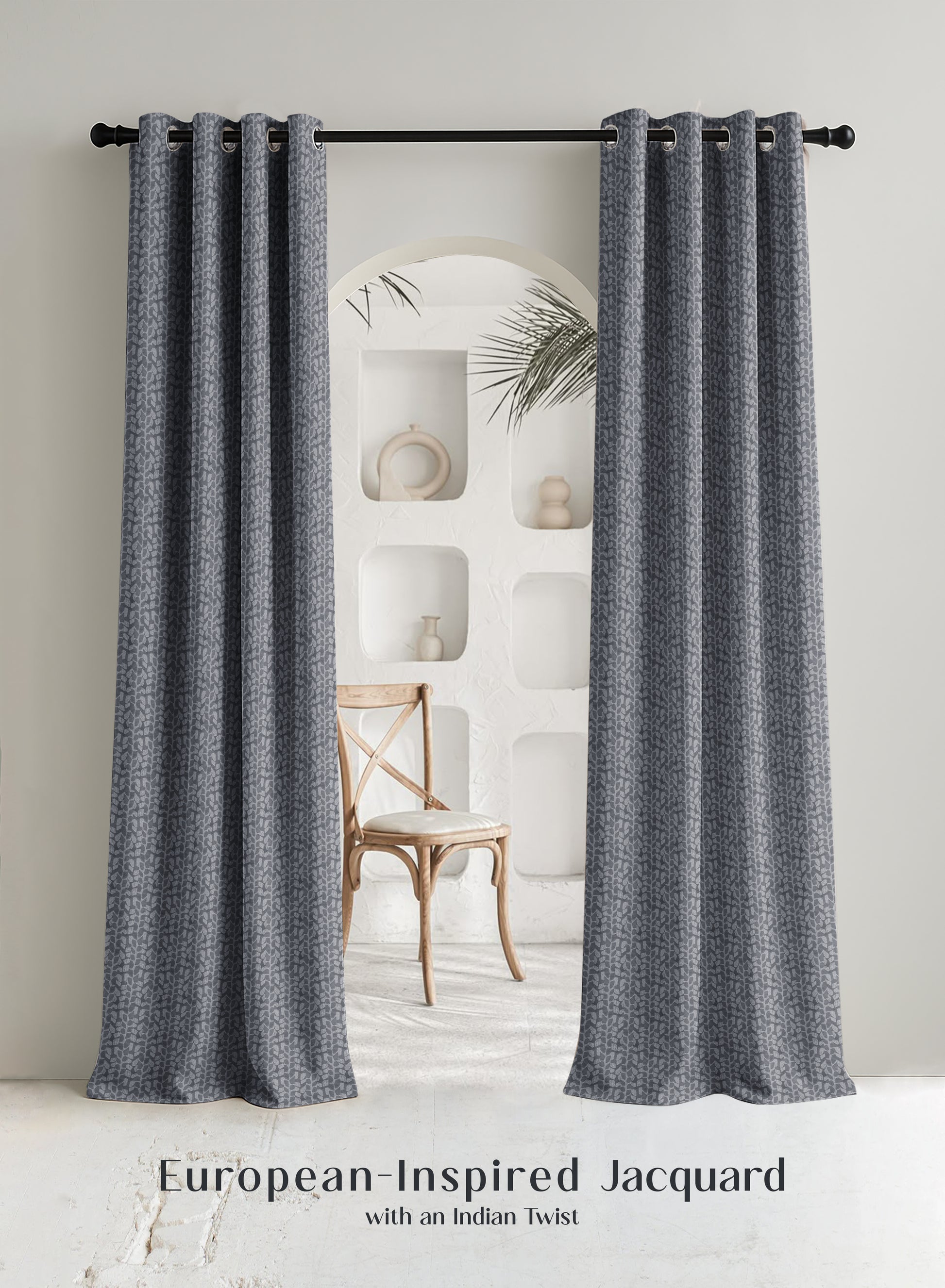 Eudora Jacquard Blackout Curtains | Pebble Jacquard Weave & Total Light Block | Dusk Gray | Set of 2 | Fully Customizable