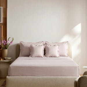 Home Crayons LuxeSoft™ Double Bedsheet Set | Oversized King | Includes 2 Pillow Covers & 2 Cushion Covers | Sakura Blush