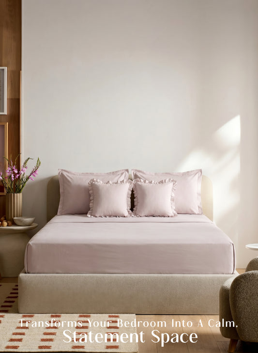 Home Crayons LuxeSoft™ Double Bedsheet Set | Oversized King | Includes 2 Pillow Covers & 2 Cushion Covers | Sakura Blush