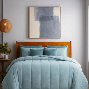 Home Crayons Cocoon 8-Piece AC Bedding Set | Coordinated Comforter, Fitted Sheet & Covers in One Set | Blue Meadow