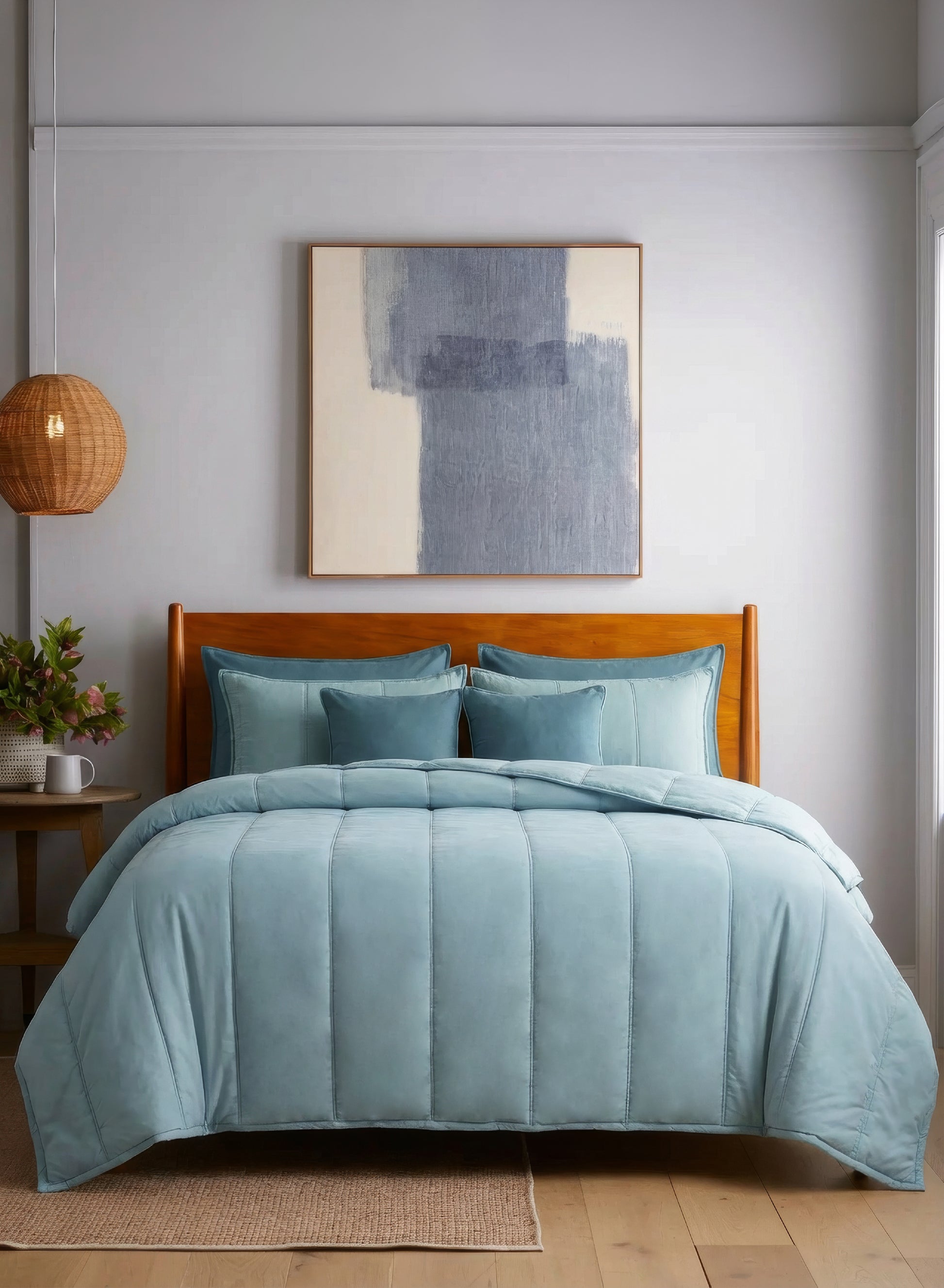 Home Crayons Cocoon 8-Piece AC Bedding Set | Coordinated Comforter, Fitted Sheet & Covers in One Set | Blue Meadow