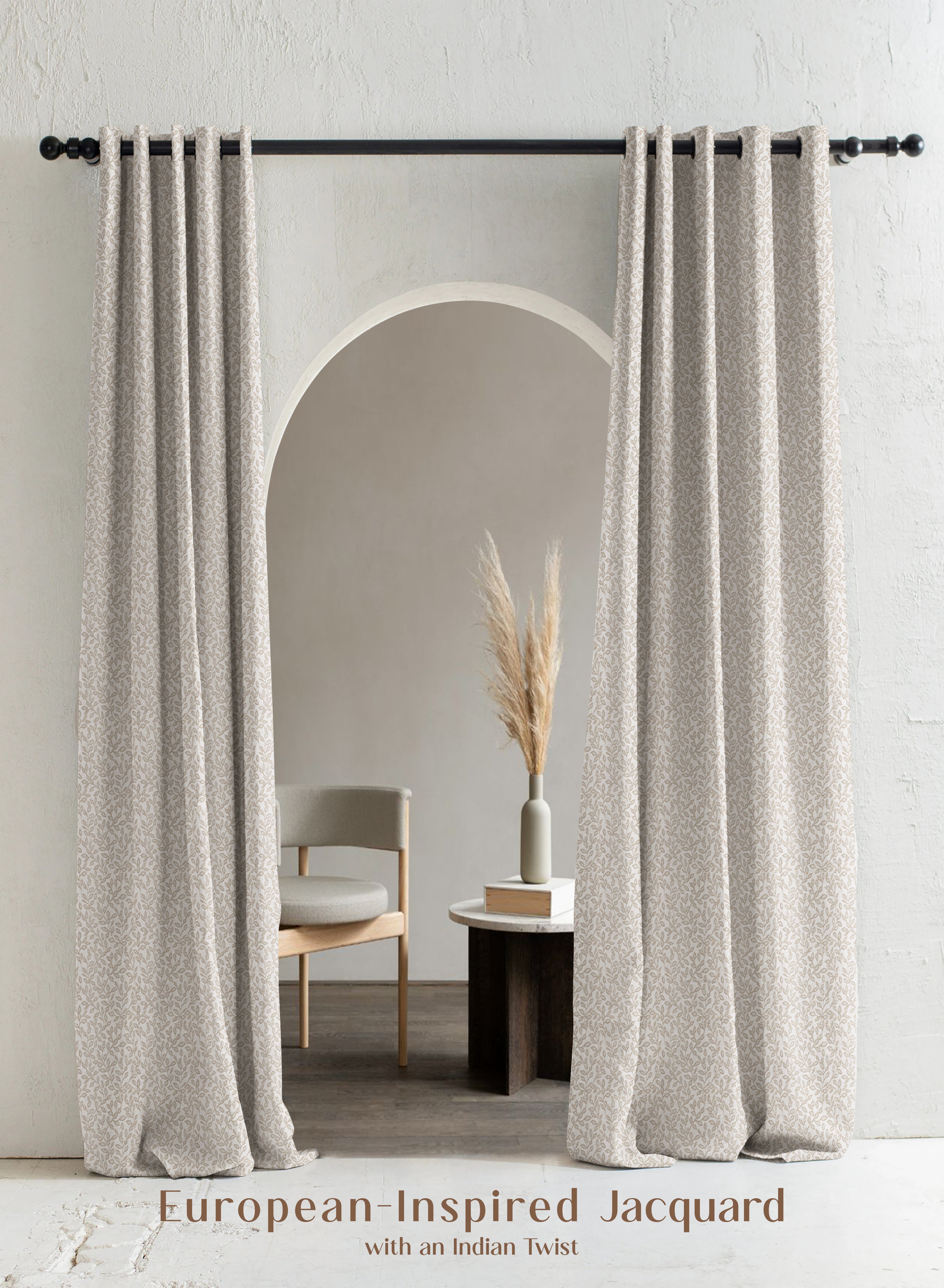 Eudora Jacquard Blackout Curtains | European Jacquard Weave & Total Light Block | Oatleaf | Set of 2 | Fully Customizable