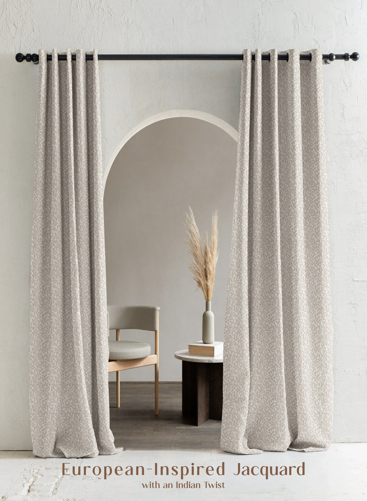 Eudora Jacquard Room Darkening Curtains | European Jacquard Weave | Oatleaf | Set of 2 | Fully Customizable