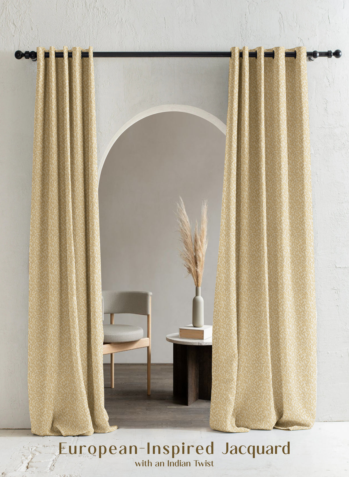 Eudora Jacquard Blackout Curtains | European Jacquard Weave & Total Light Block | Champagne Gold | Set of 2 | Fully Customizable