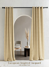 Eudora Jacquard Blackout Curtains | European Jacquard Weave & Total Light Block | Champagne Gold | Set of 2 | Fully Customizable