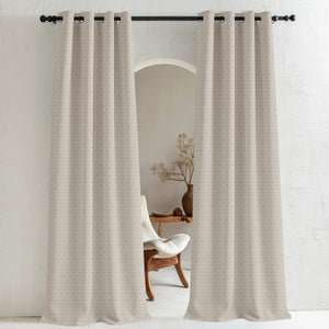 Teramo Jacquard Room Darkening Curtains | Crest Jacquard Weave | Sahara Beige | Set of 2 | Fully Customizable