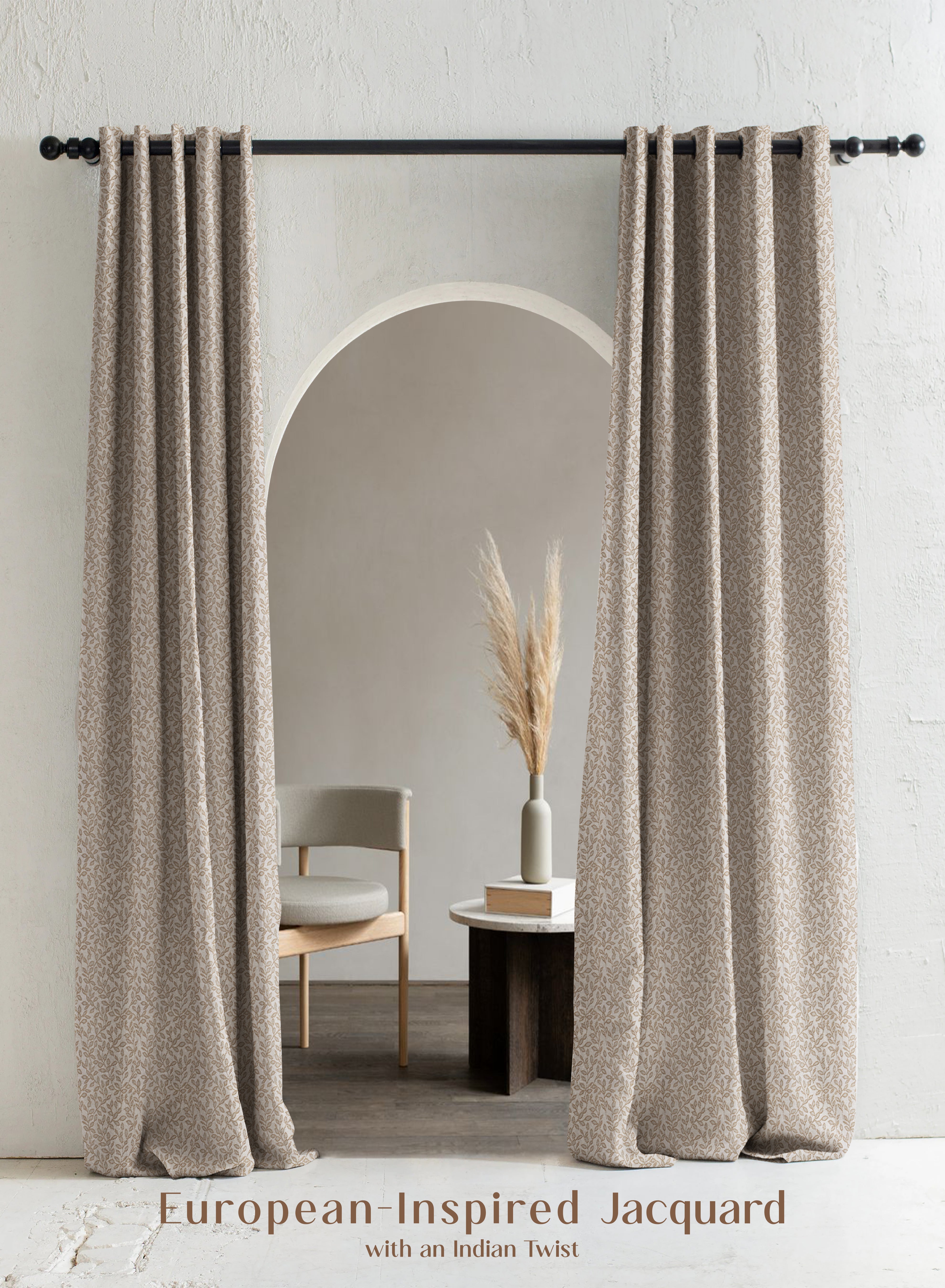 Eudora Jacquard Blackout Curtains | European Jacquard Weave & Total Light Block | Tan | Set of 2 | Fully Customizable