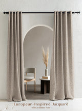 Eudora Jacquard Blackout Curtains | European Jacquard Weave & Total Light Block | Tan | Set of 2 | Fully Customizable
