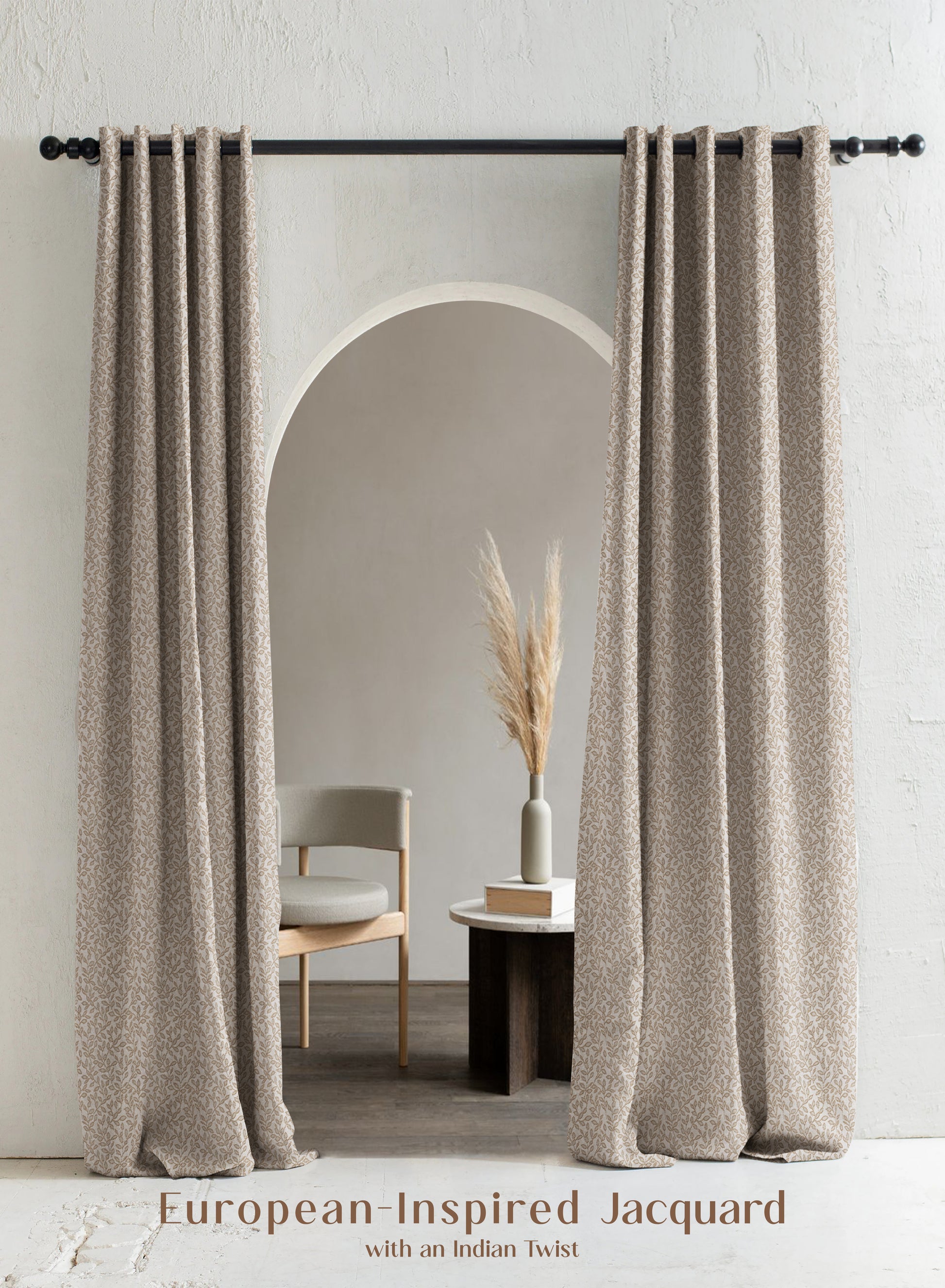 Eudora Jacquard Room Darkening Curtains | European Jacquard Weave | Tan | Set of 2 | Fully Customizable