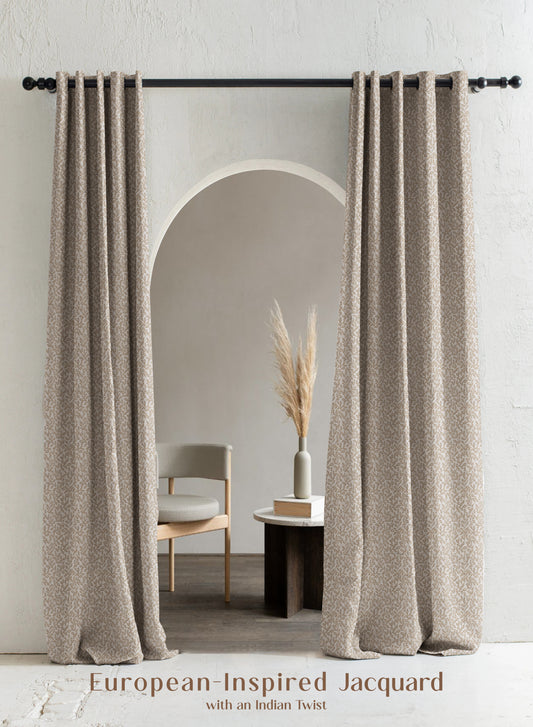 Eudora Jacquard Room Darkening Curtains | European Jacquard Weave | Tan | Set of 2 | Fully Customizable
