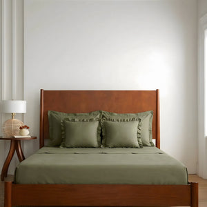 Home Crayons LuxeSoft™ Double Bedsheet Set | Oversized King | Includes 2 Pillow Covers & 2 Cushion Covers | Olive Grove