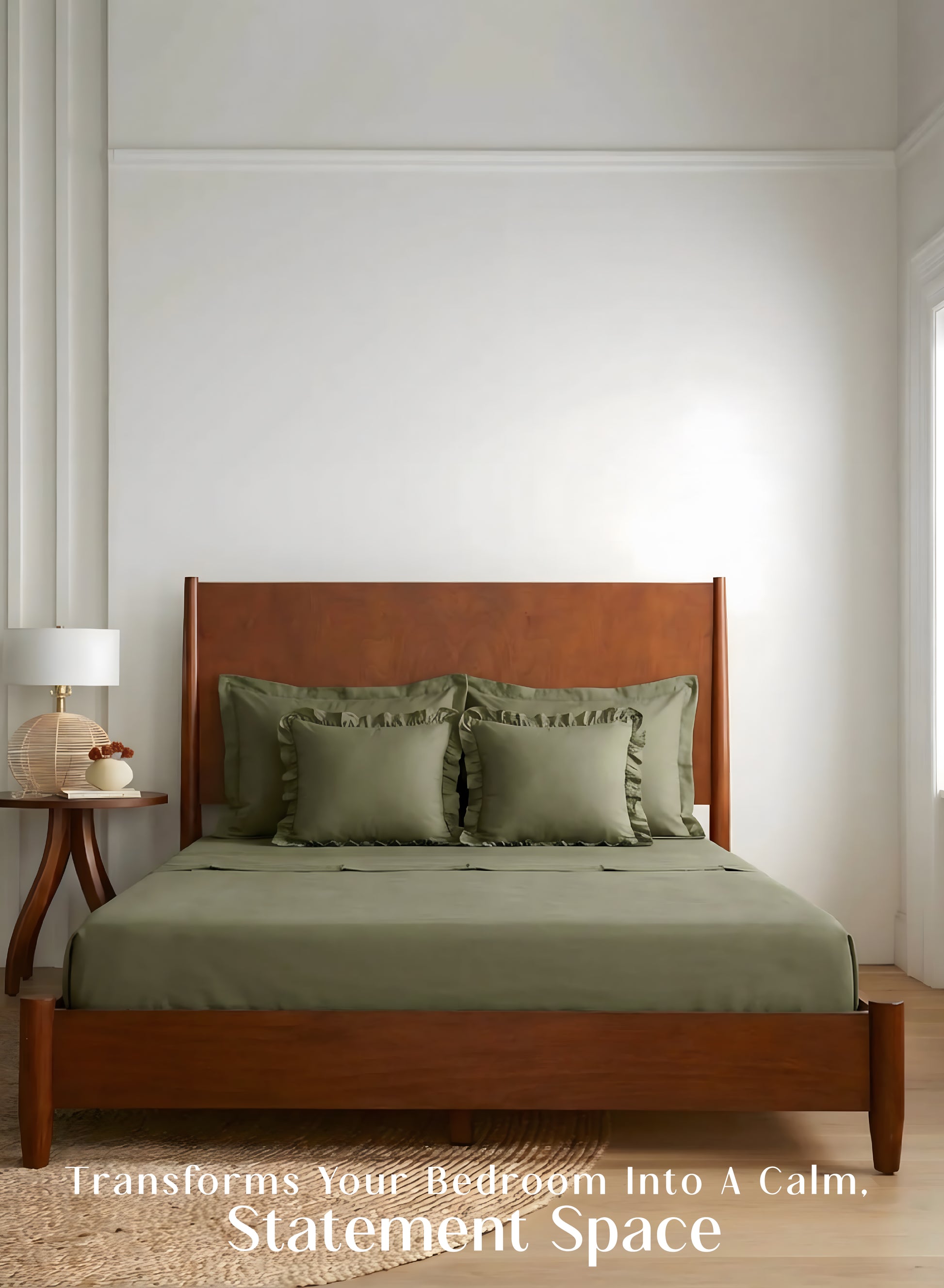 Home Crayons LuxeSoft™ Double Bedsheet Set | Oversized King | Includes 2 Pillow Covers & 2 Cushion Covers | Olive Grove