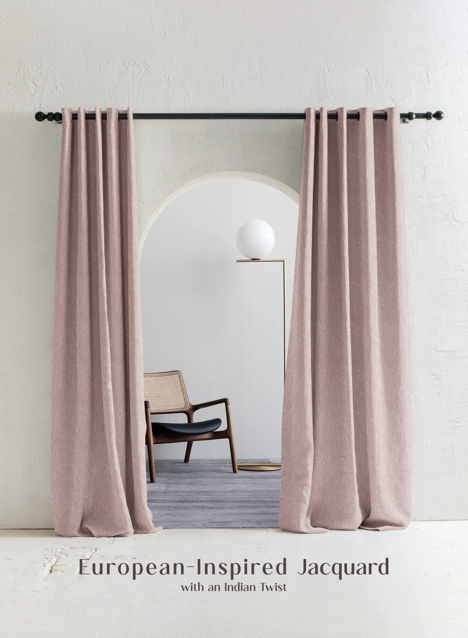 Teramo Jacquard Blackout Curtains | Drift Jacquard Weave & Total Light Block | Dusky Peach | Set of 2 | Fully Customizable