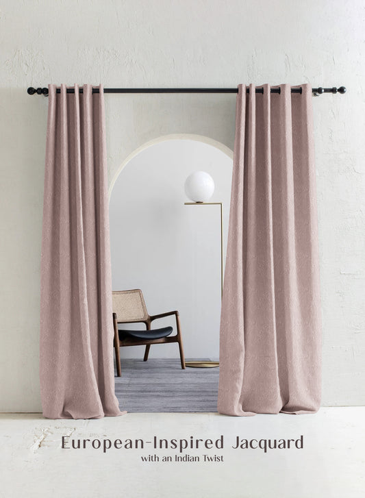 Teramo Jacquard Blackout Curtains | Drift Jacquard Weave & Total Light Block | Dusky Peach | Set of 2 | Fully Customizable