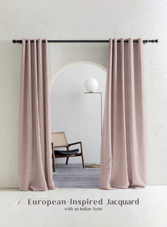 Teramo Jacquard Blackout Curtains | Drift Jacquard Weave & Total Light Block | Dusky Peach | Set of 2 | Fully Customizable
