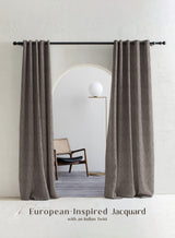 Teramo Jacquard Room Darkening Curtains | Drift Jacquard Weave | Peat Brown | Set of 2 | Fully Customizable